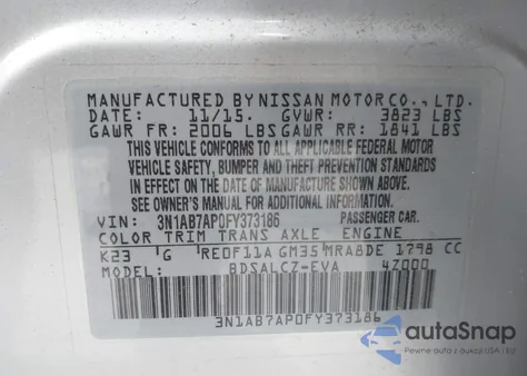 2015 Nissan Sentra S из США, поврежденный, VIN 3N1AB7AP0FY373186